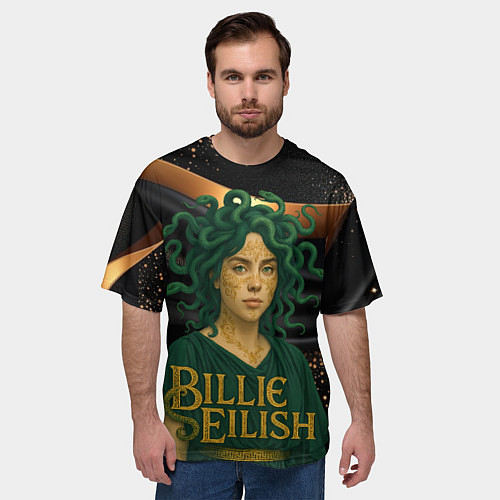 Мужская футболка оверсайз Билли Айлиш в образе Гаргоны / 3D-принт – фото 3