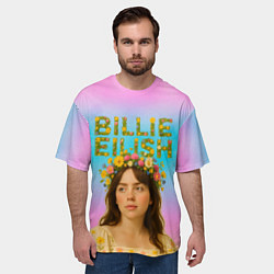 Футболка оверсайз мужская Билли Айлиш с цветочным венком на голове, цвет: 3D-принт — фото 2