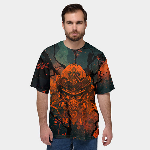 Мужская футболка оверсайз Шлем кибернетического самурая / 3D-принт – фото 3