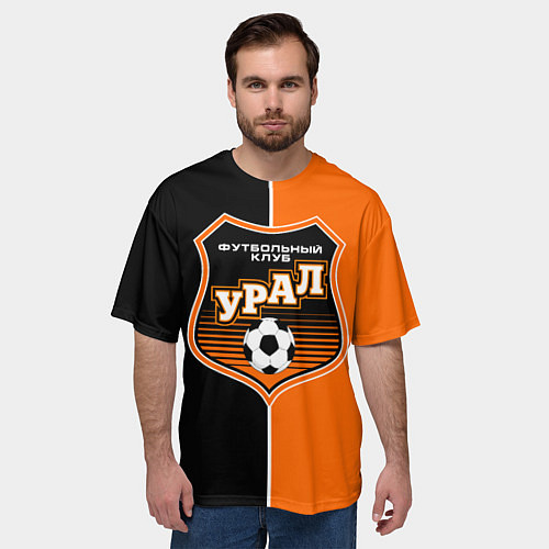 Мужская футболка оверсайз ФК Урал - оранжево черные / 3D-принт – фото 3