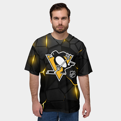 Мужская футболка оверсайз Питтсбург Пингвинз - плиты с подсветкой / 3D-принт – фото 3