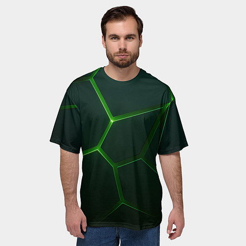 Мужская футболка оверсайз Зеленые нано плиты / 3D-принт – фото 3