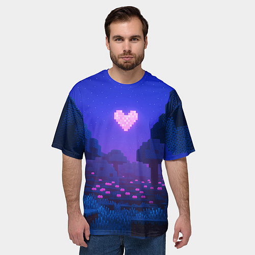 Мужская футболка оверсайз Ночной лес Minecraft с сердечком луной / 3D-принт – фото 3