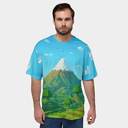 Футболка оверсайз мужская Пейзаж Minecraft с горой со снежной шапкой, цвет: 3D-принт — фото 2