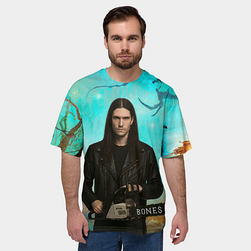 Мужская футболка оверсайз Bones держит бензопилу / 3D-принт – фото 3