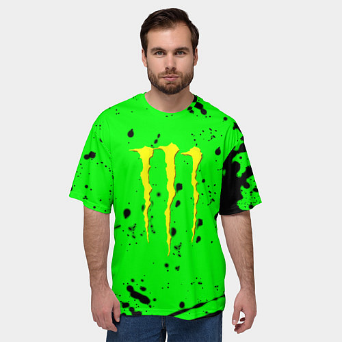 Мужская футболка оверсайз Monster energy кислотные брызги / 3D-принт – фото 3