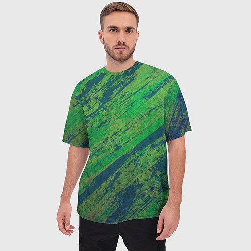 Мужская футболка оверсайз Абстракция - green paint strokes / 3D-принт – фото 3