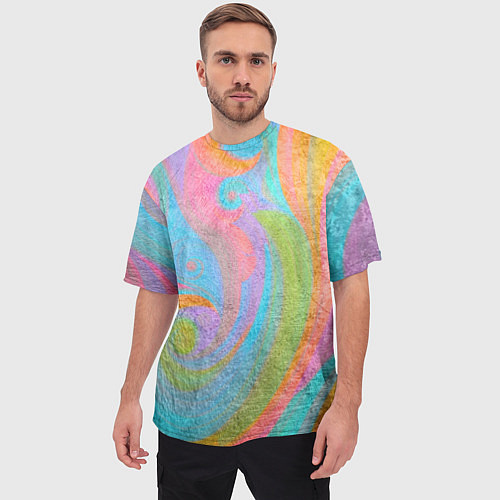 Мужская футболка оверсайз Абстракция - multicolored curves / 3D-принт – фото 3