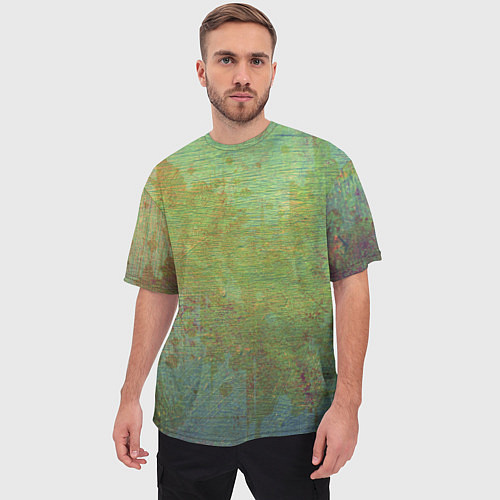 Мужская футболка оверсайз Абстракция - green oil stain / 3D-принт – фото 3