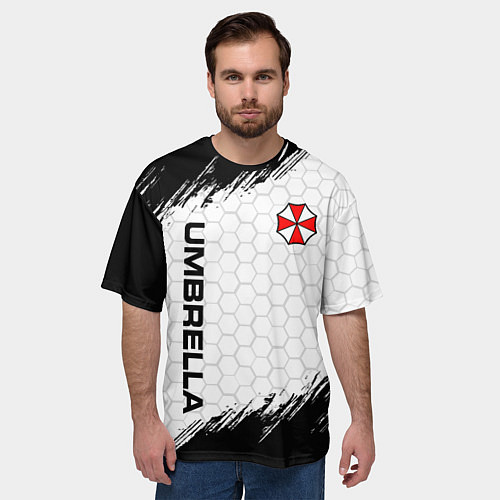 Мужская футболка оверсайз Амбрелла - белые соты / 3D-принт – фото 3