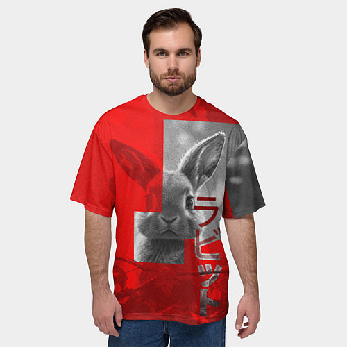 Мужская футболка оверсайз Бурый резвый кролик / 3D-принт – фото 3
