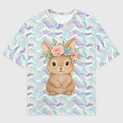 Футболка оверсайз мужская Зайчик с венком из цветов на голове, цвет: 3D-принт