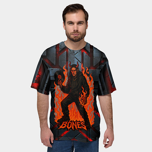 Мужская футболка оверсайз Bones в стиле дьявола с пластинкой / 3D-принт – фото 3