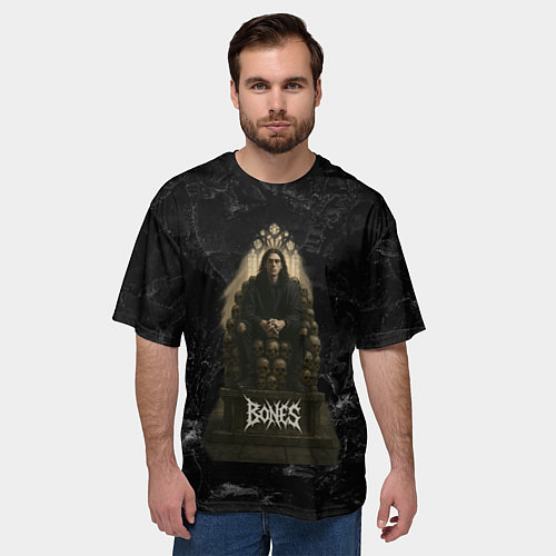 Мужская футболка оверсайз Bones сидит на троне из черепов / 3D-принт – фото 3