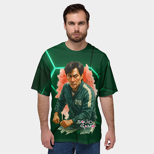 Мужская футболка оверсайз Игрок 218 - Игра в кальмара / 3D-принт – фото 3