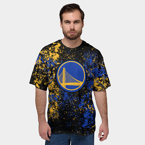 Мужская футболка оверсайз Голден Стэйт Уорриорз - цветовой хаос / 3D-принт – фото 3