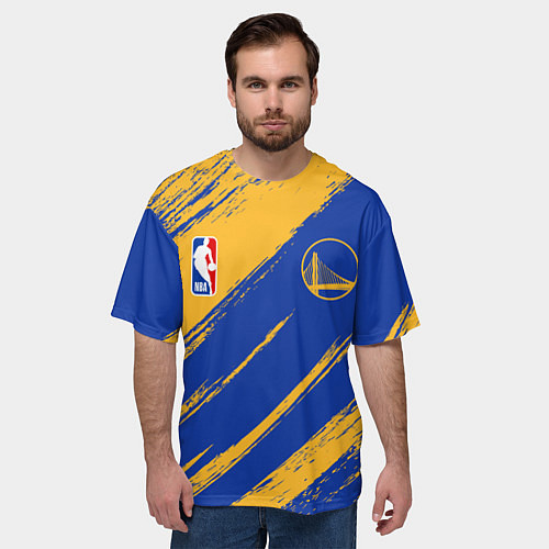 Мужская футболка оверсайз Голден Стэйт Уорриорз - желто синие / 3D-принт – фото 3