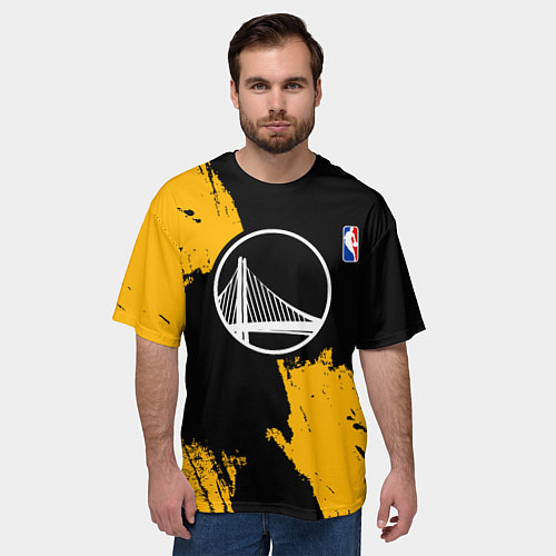 Мужская футболка оверсайз Голден Стэйт Уорриорз - брызги желтой краски / 3D-принт – фото 3