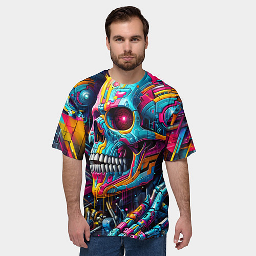 Мужская футболка оверсайз Cyber skull - pattern / 3D-принт – фото 3