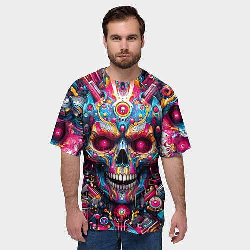 Мужская футболка оверсайз Art cyber skull - ai art fantasy / 3D-принт – фото 3