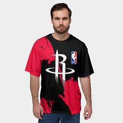 Футболка оверсайз мужская Хьюстон Рокетс - брызги краски, цвет: 3D-принт — фото 2