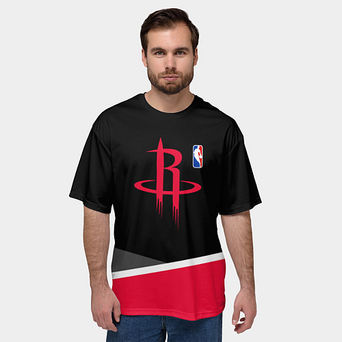 Мужская футболка оверсайз Хьюстон Рокетс - линии / 3D-принт – фото 3