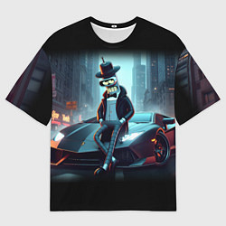 Футболка оверсайз мужская Бендер счастливый владелец Ламборджини, цвет: 3D-принт