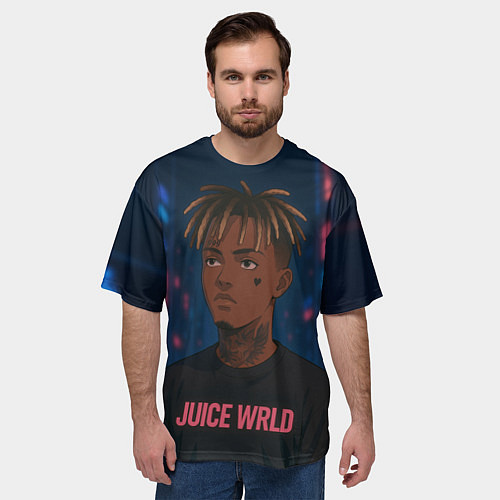 Мужская футболка оверсайз Juice WRLD - Неоновый аниме арт / 3D-принт – фото 3
