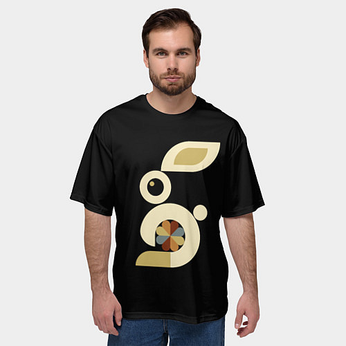Мужская футболка оверсайз Абстракция белый кролик цветочный модерн / 3D-принт – фото 3