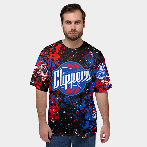 Мужская футболка оверсайз Клипперс - цветовой хаос / 3D-принт – фото 3