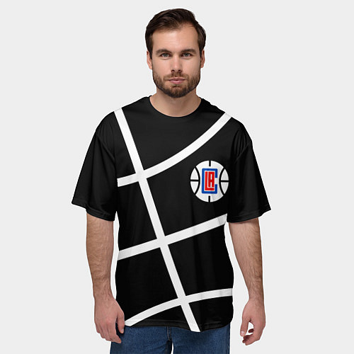 Мужская футболка оверсайз Клипперс - текстура черного мяча / 3D-принт – фото 3