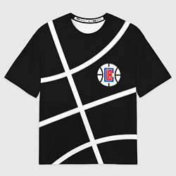 Футболка оверсайз мужская Клипперс - текстура черного мяча, цвет: 3D-принт