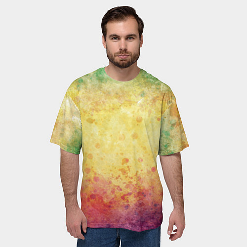 Мужская футболка оверсайз Абстракция - layers of green, yellow and red / 3D-принт – фото 3