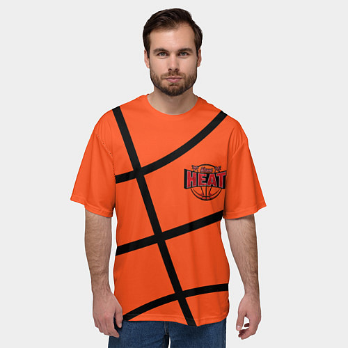 Мужская футболка оверсайз Майами Хит - баскетболная разметка / 3D-принт – фото 3