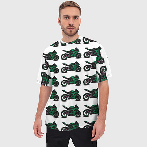 Мужская футболка оверсайз Motorbike dark green / 3D-принт – фото 3