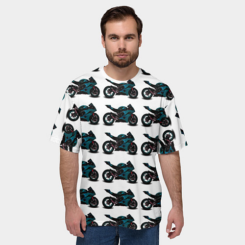 Мужская футболка оверсайз Motorbike blue / 3D-принт – фото 3