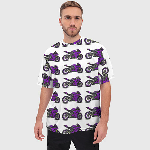 Мужская футболка оверсайз Motorcycle purple / 3D-принт – фото 3