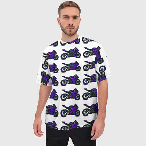 Мужская футболка оверсайз Motorcycle purple gloss / 3D-принт – фото 3