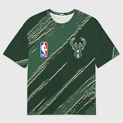 Футболка оверсайз мужская Милуоки Бакс - линии с потертостями, цвет: 3D-принт