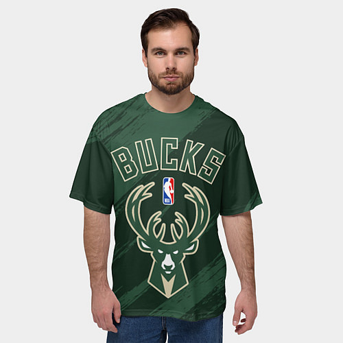 Мужская футболка оверсайз Милуоки Бакс - цвета команды / 3D-принт – фото 3