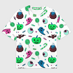 Футболка оверсайз мужская Halloween light green pumpkin - паттерн, цвет: 3D-принт