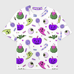 Мужская футболка оверсайз Halloween purple pumpkin pattern