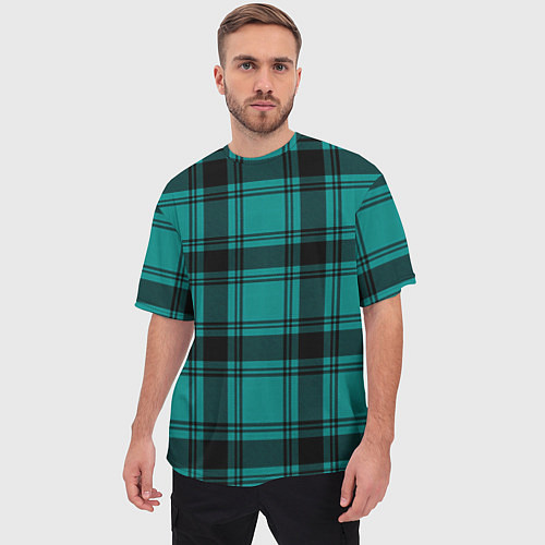 Мужская футболка оверсайз Checkered dark blue / 3D-принт – фото 3