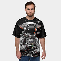 Футболка оверсайз мужская Космонавт с кофе, цвет: 3D-принт — фото 2