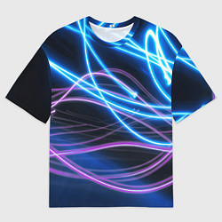 Футболка оверсайз мужская Неоновая абстракция на темном, цвет: 3D-принт