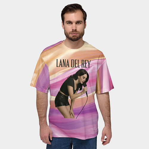 Мужская футболка оверсайз Lana Del Rey поет в микрофон / 3D-принт – фото 3