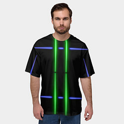 Футболка оверсайз мужская Neon black light blue green line, цвет: 3D-принт — фото 2