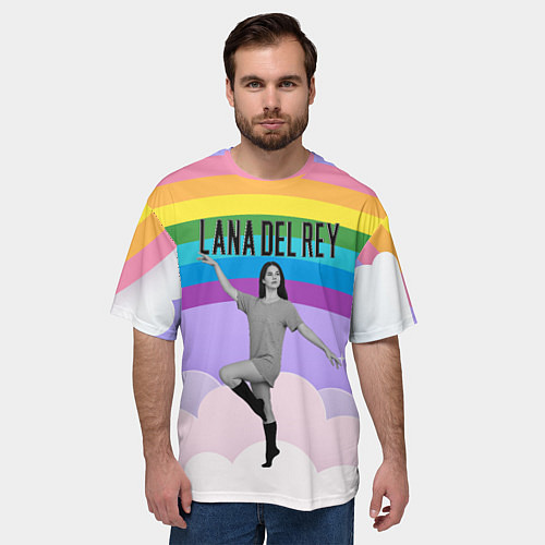 Мужская футболка оверсайз Lana Del Rey на фоне радуги / 3D-принт – фото 3
