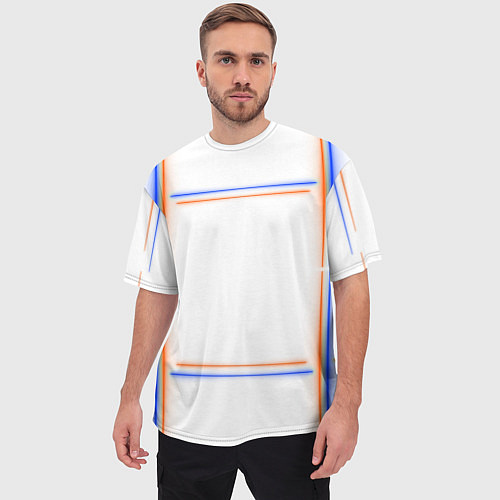 Мужская футболка оверсайз Neon white orange blue / 3D-принт – фото 3