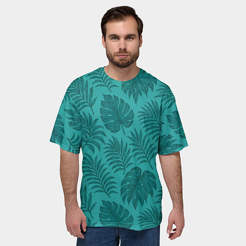 Мужская футболка оверсайз Тропические листья - паттерн / 3D-принт – фото 3